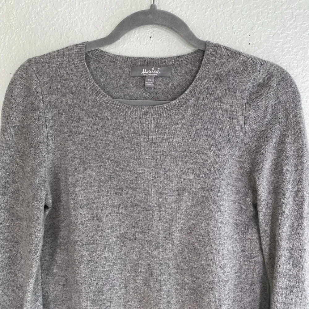 Marled Cashmere Sweater Womens Extra Small Lace Flare Cuff Gray Pullover Cozy - Picture 4 of 12